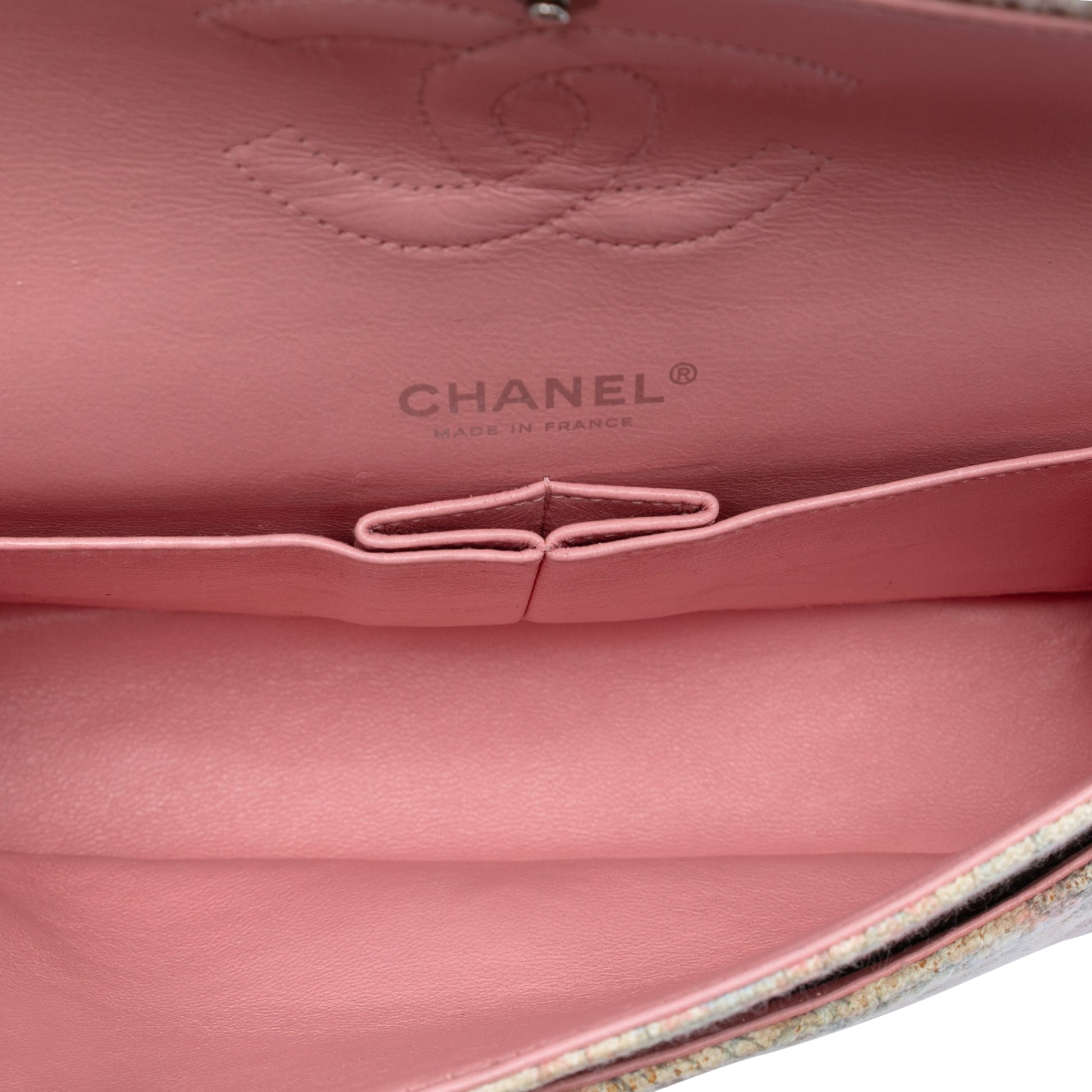 Chanel Medium Classic Tweed Camellia Double Flap