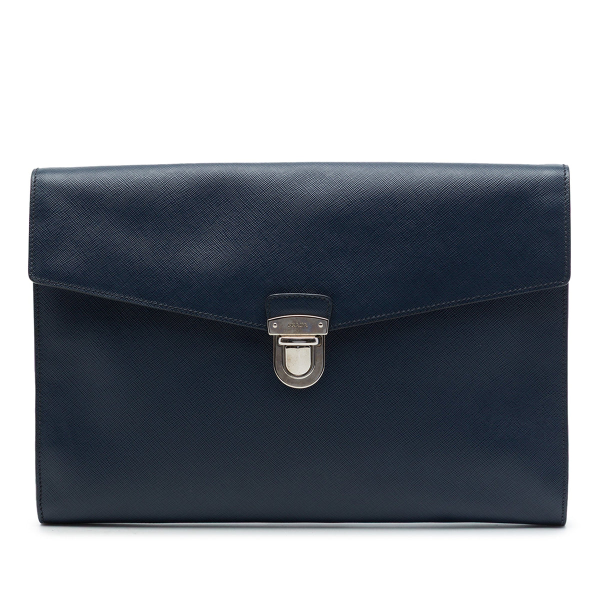 Prada Large Saffiano Lux Envelope Pushlock Clutch — Blue