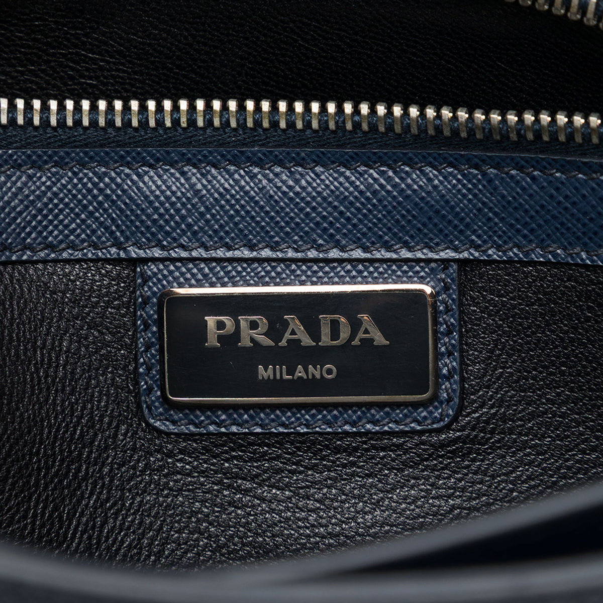Prada Large Saffiano Lux Envelope Pushlock Clutch — Blue