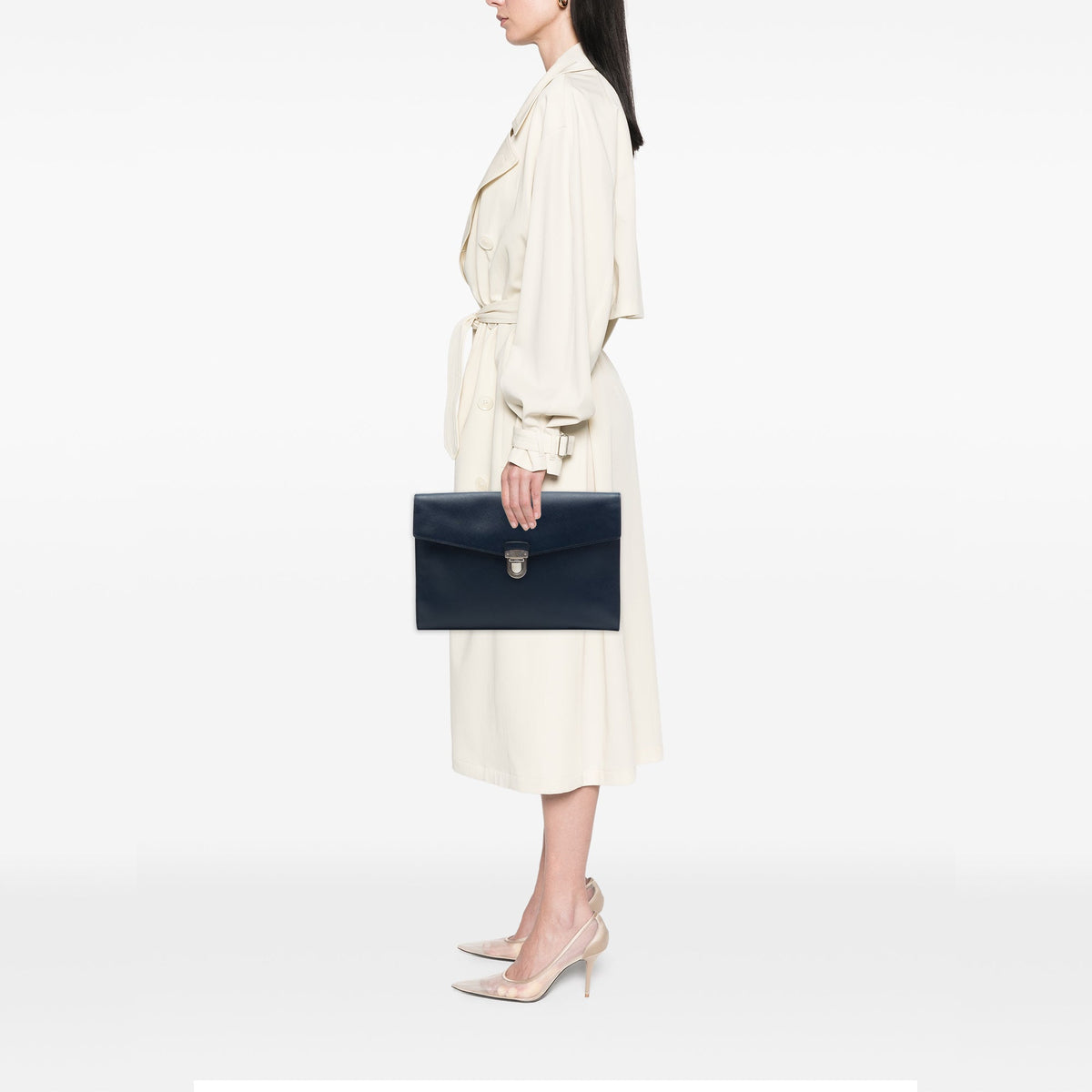 Prada Large Saffiano Lux Envelope Pushlock Clutch — Blue