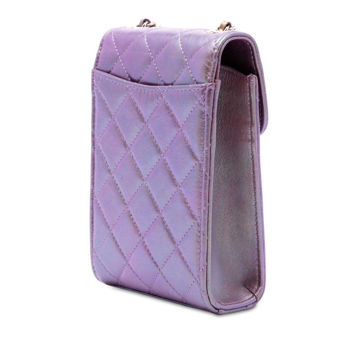 Chanel CC Quilted Iridescent Lambskin Phone Holder with Chain — Purple