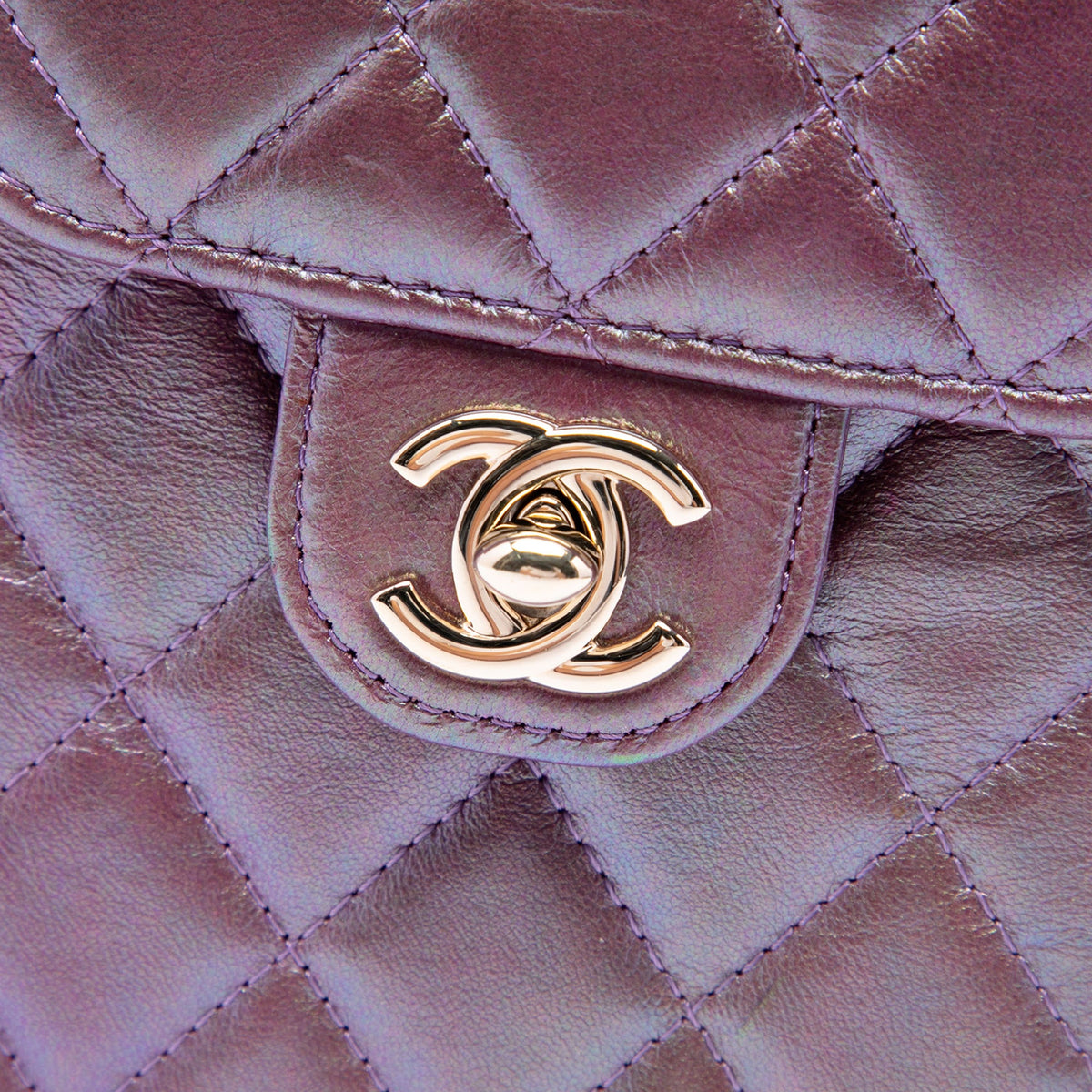 Chanel CC Quilted Iridescent Lambskin Phone Holder with Chain — Purple