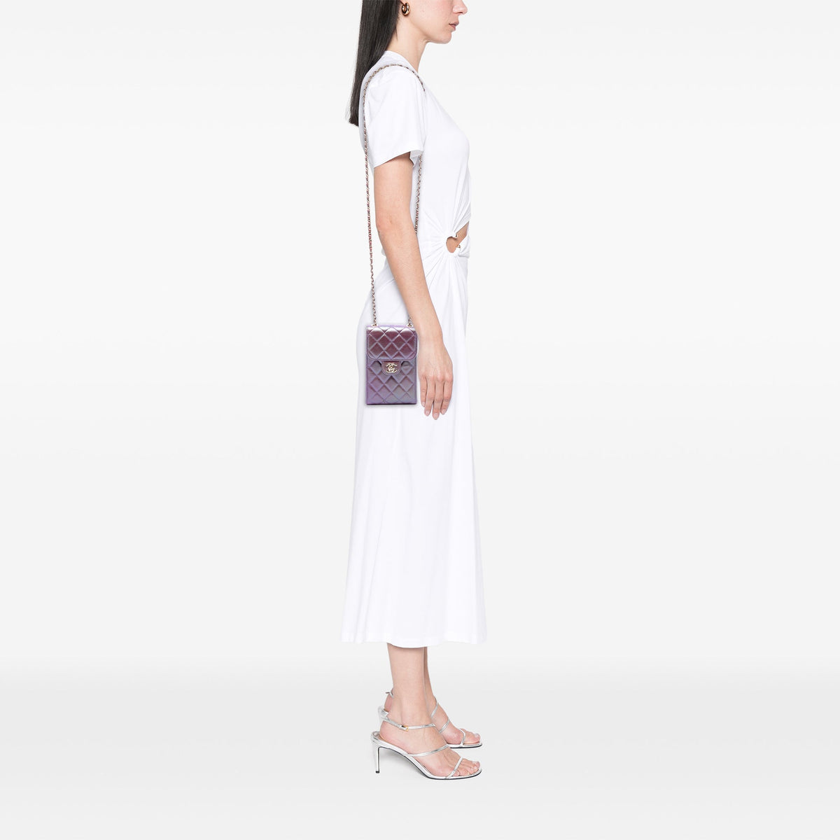 Chanel CC Quilted Iridescent Lambskin Phone Holder with Chain — Purple