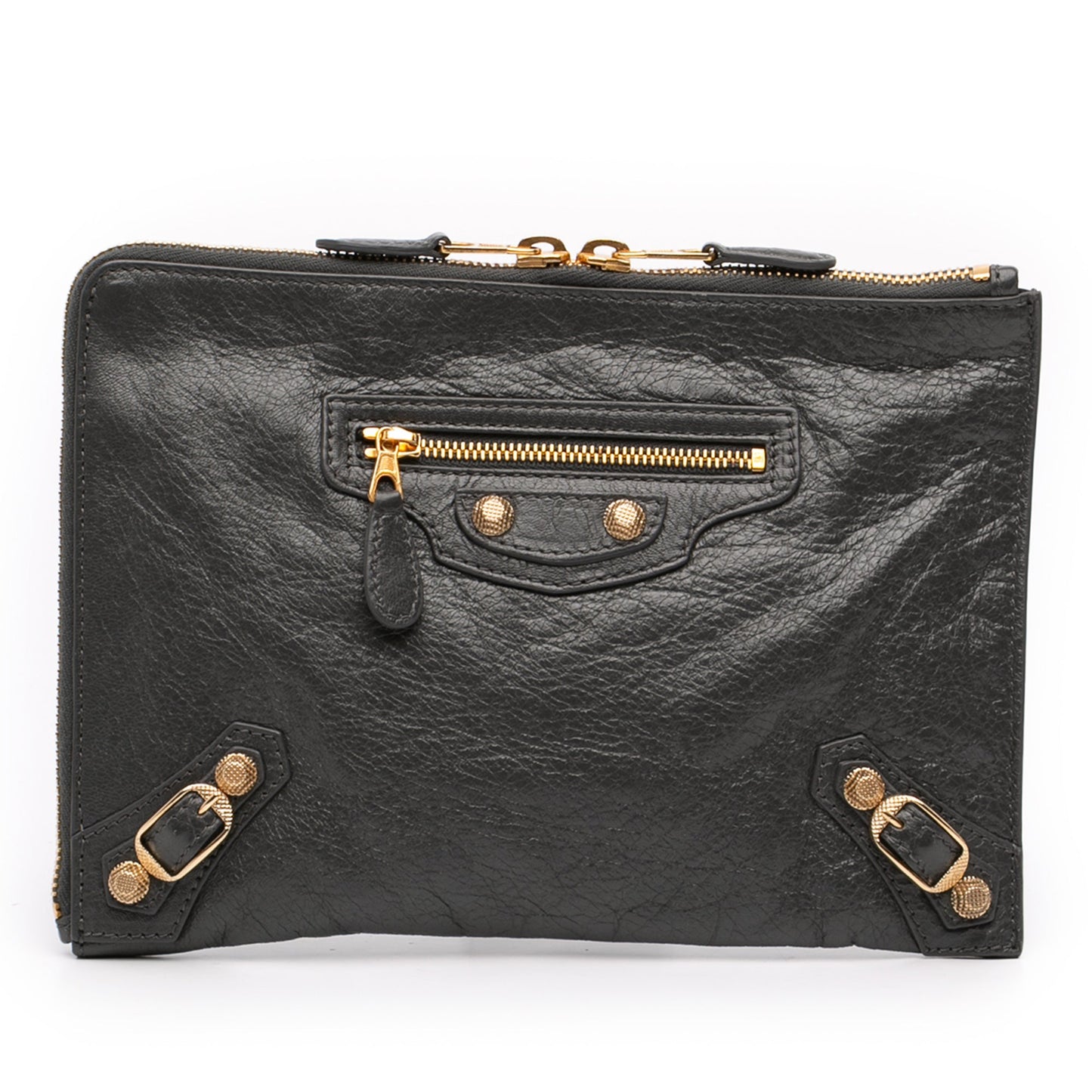 Balenciaga Lambskin Motocross Giant 12 Zip Around Flat Clutch