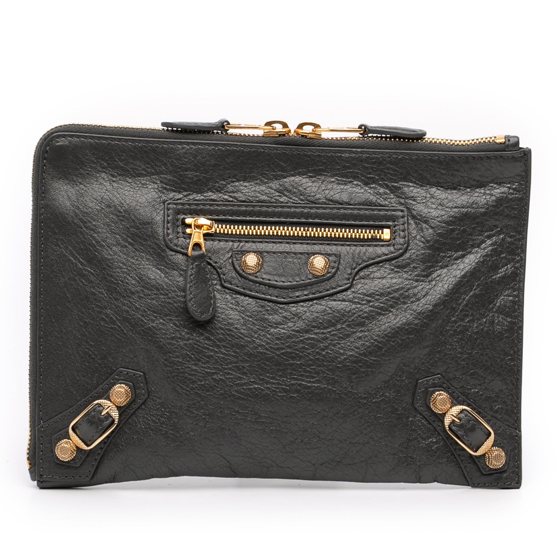 Balenciaga Lambskin Motocross Giant 12 Zip Around Flat Clutch