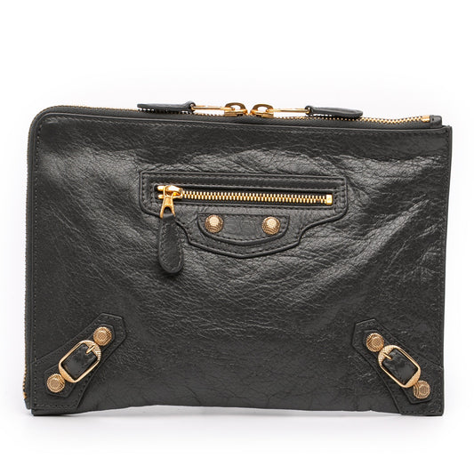 Balenciaga Lambskin Motocross Giant 12 Zip Around Flat Clutch