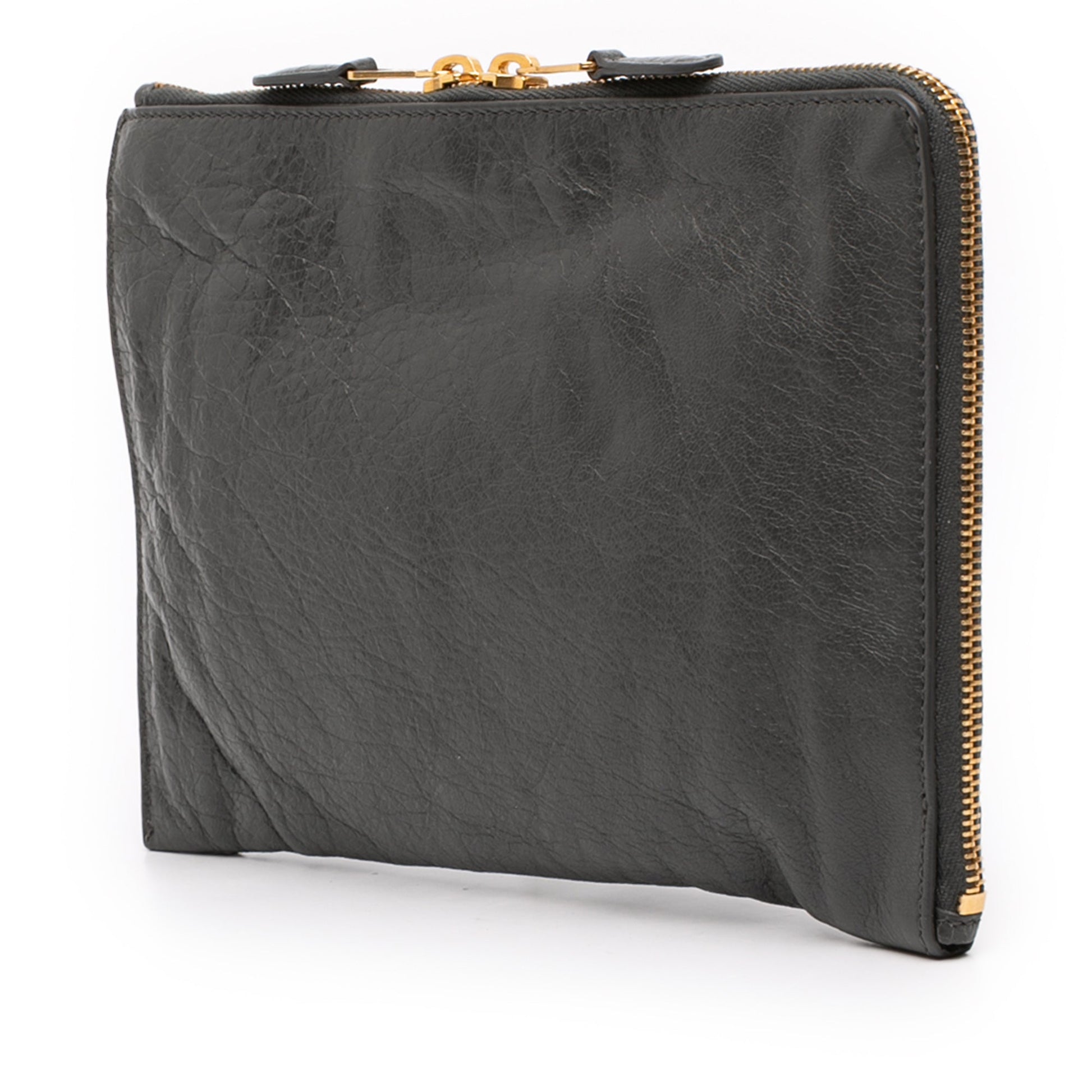 Balenciaga Lambskin Motocross Giant 12 Zip Around Flat Clutch