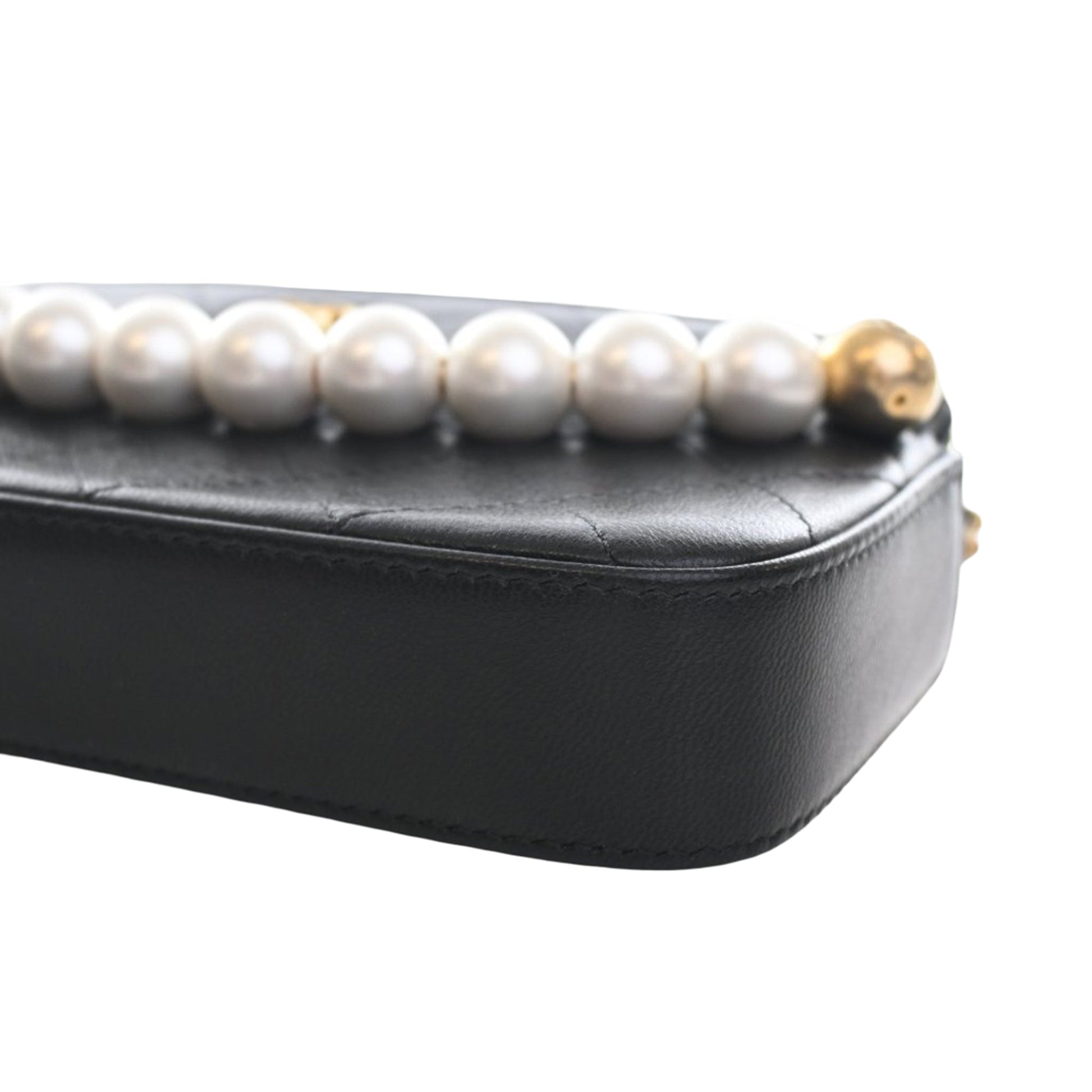 CC Quilted Goatskin Chic Pearls Double Zip Clutch With Chain