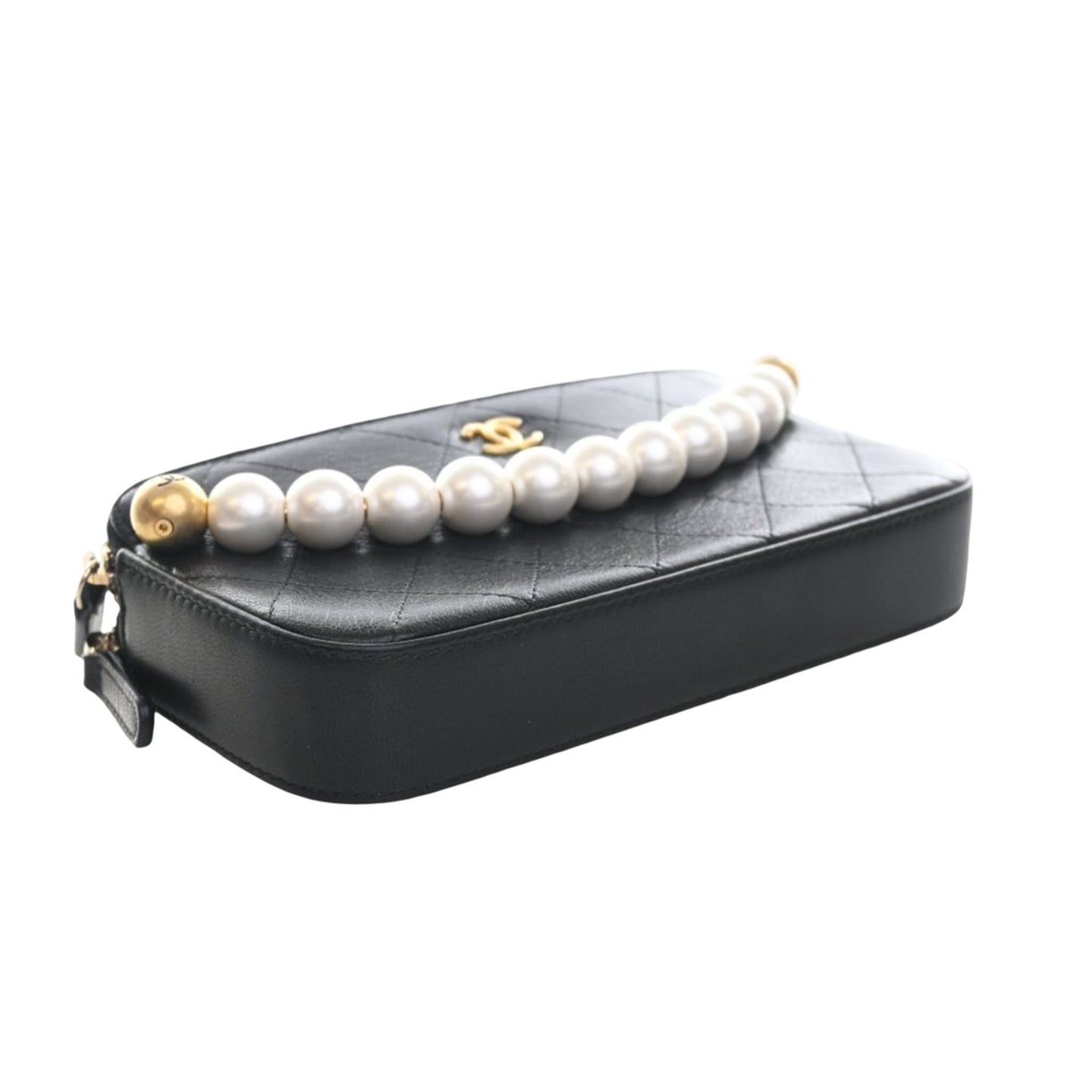CC Quilted Goatskin Chic Pearls Double Zip Clutch With Chain