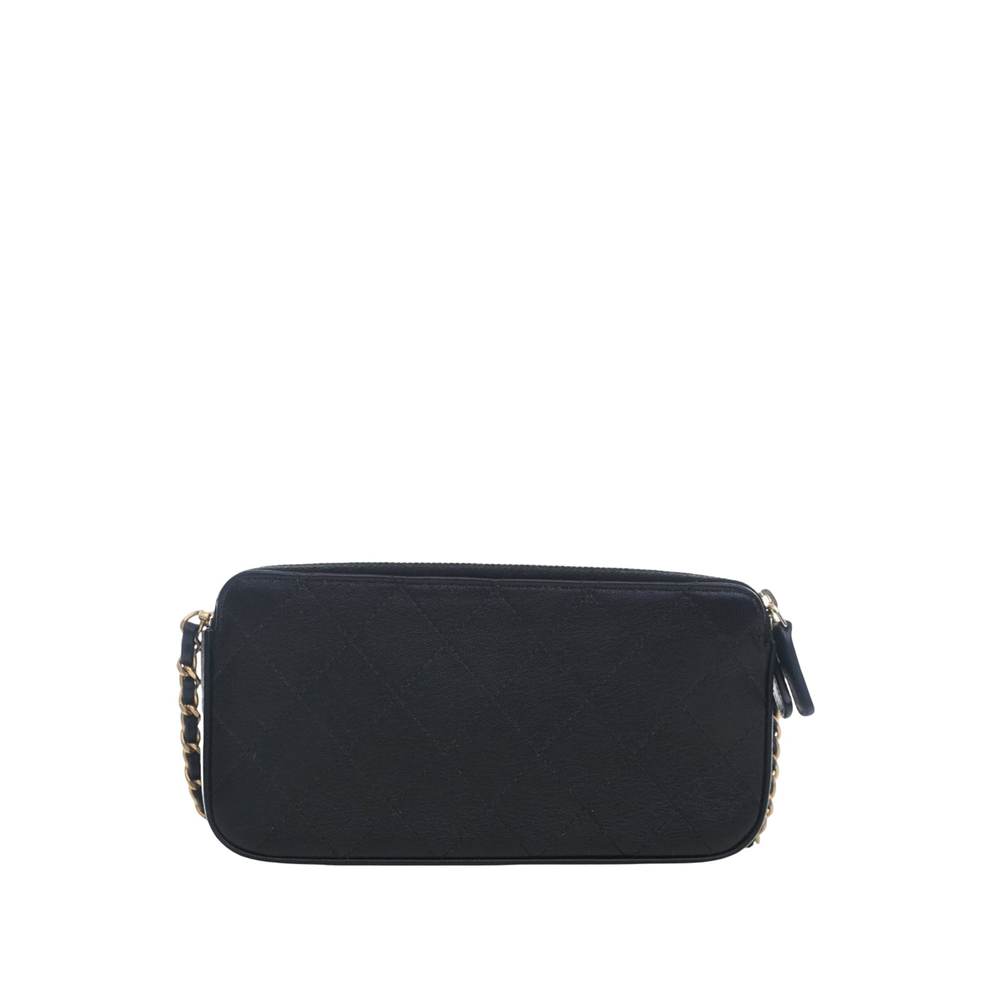 CC Quilted Goatskin Chic Pearls Double Zip Clutch With Chain