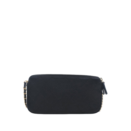 CC Quilted Goatskin Chic Pearls Double Zip Clutch With Chain