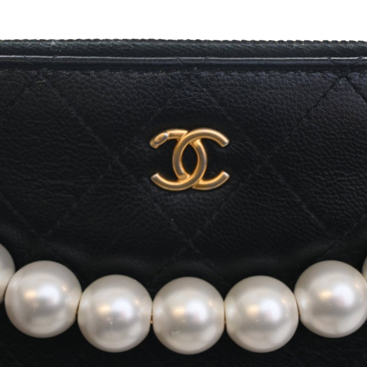 CC Quilted Goatskin Chic Pearls Double Zip Clutch With Chain