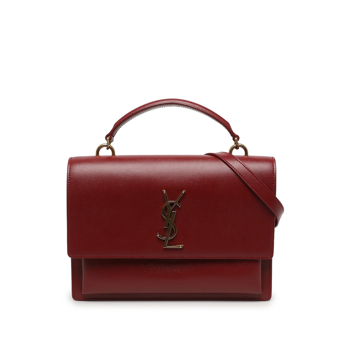 Saint Laurent Large Calfskin Monogram Sunset Top Handle Bag — Red