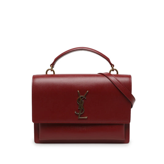 Saint Laurent Large Calfskin Monogram Sunset Top Handle Bag — Red