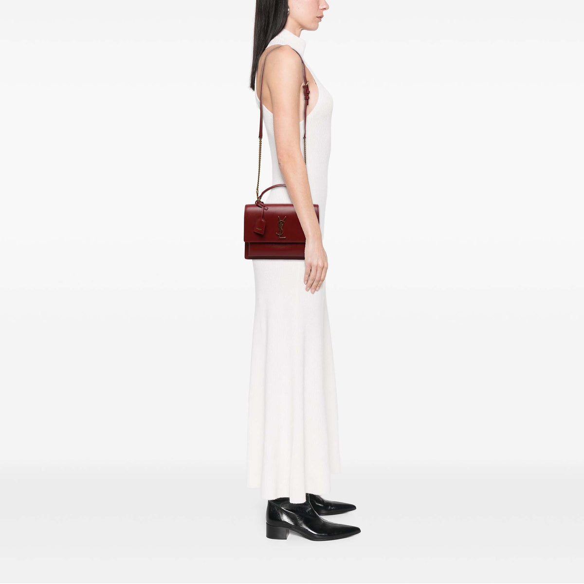 Saint Laurent Large Calfskin Monogram Sunset Top Handle Bag — Red