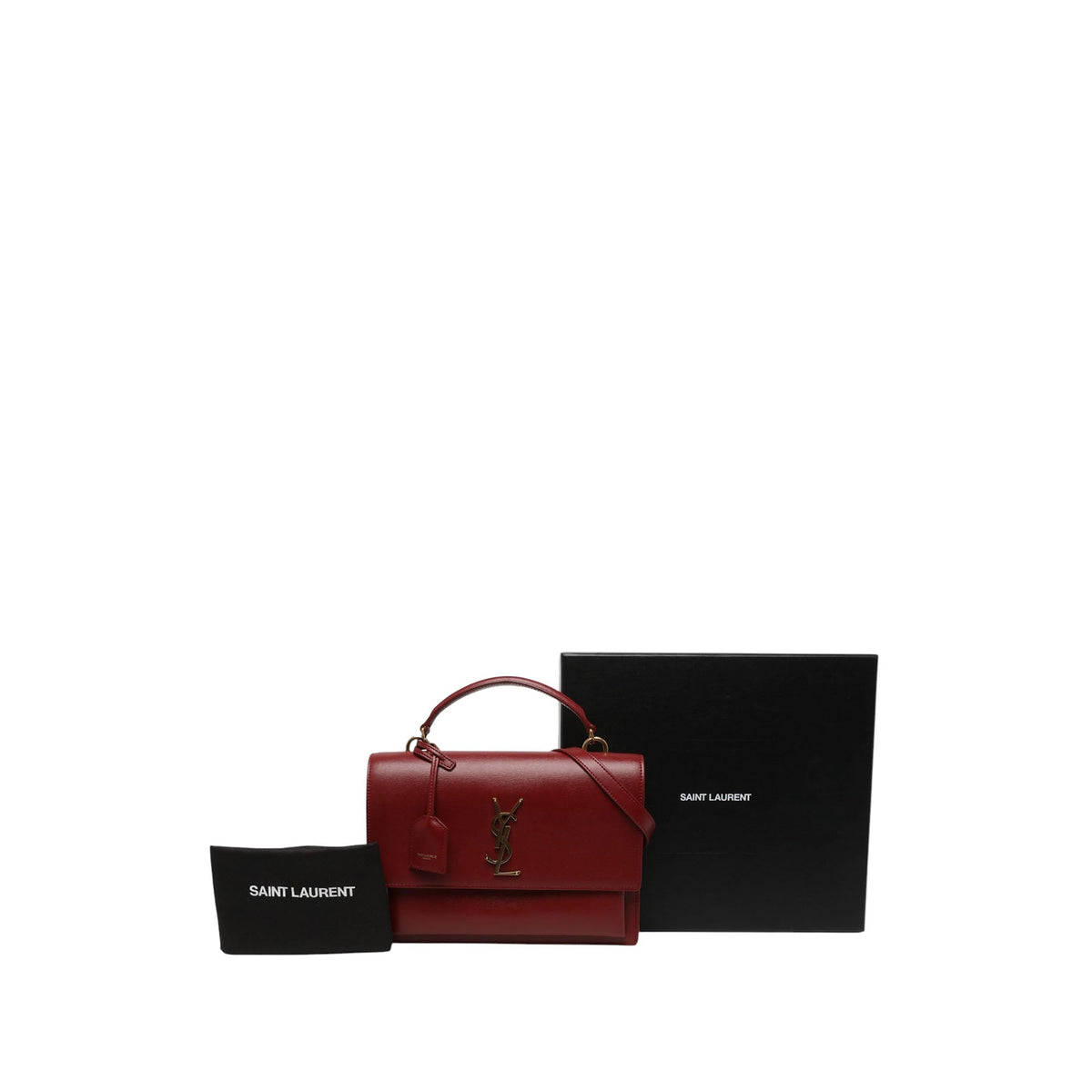 Saint Laurent Large Calfskin Monogram Sunset Top Handle Bag — Red