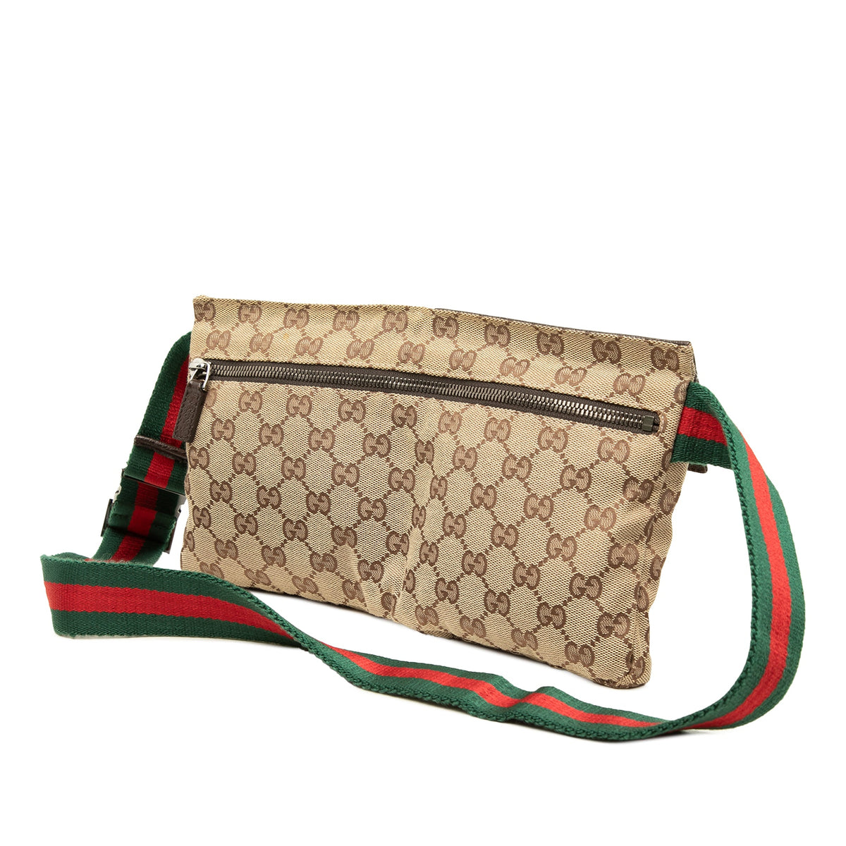 Gucci GG Canvas Web Double Pocket Belt Bag — Beige