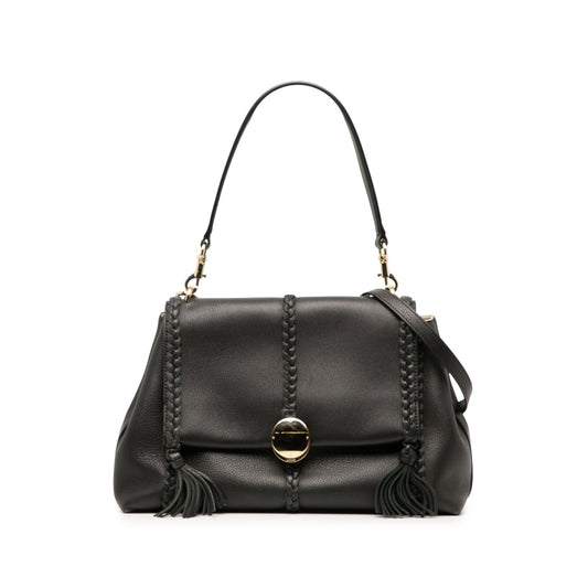 Chloé Medium Grained Calfskin Penelope Satchel — Black