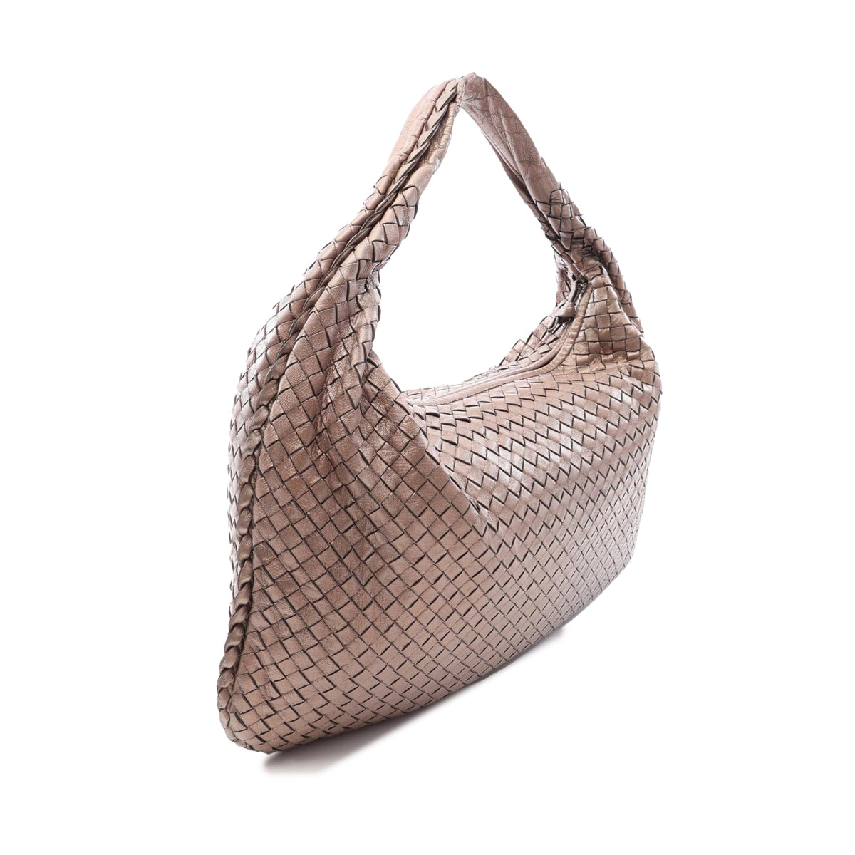 Bottega Veneta Medium Metallic Nappa Intrecciato Veneta Hobo — Brown