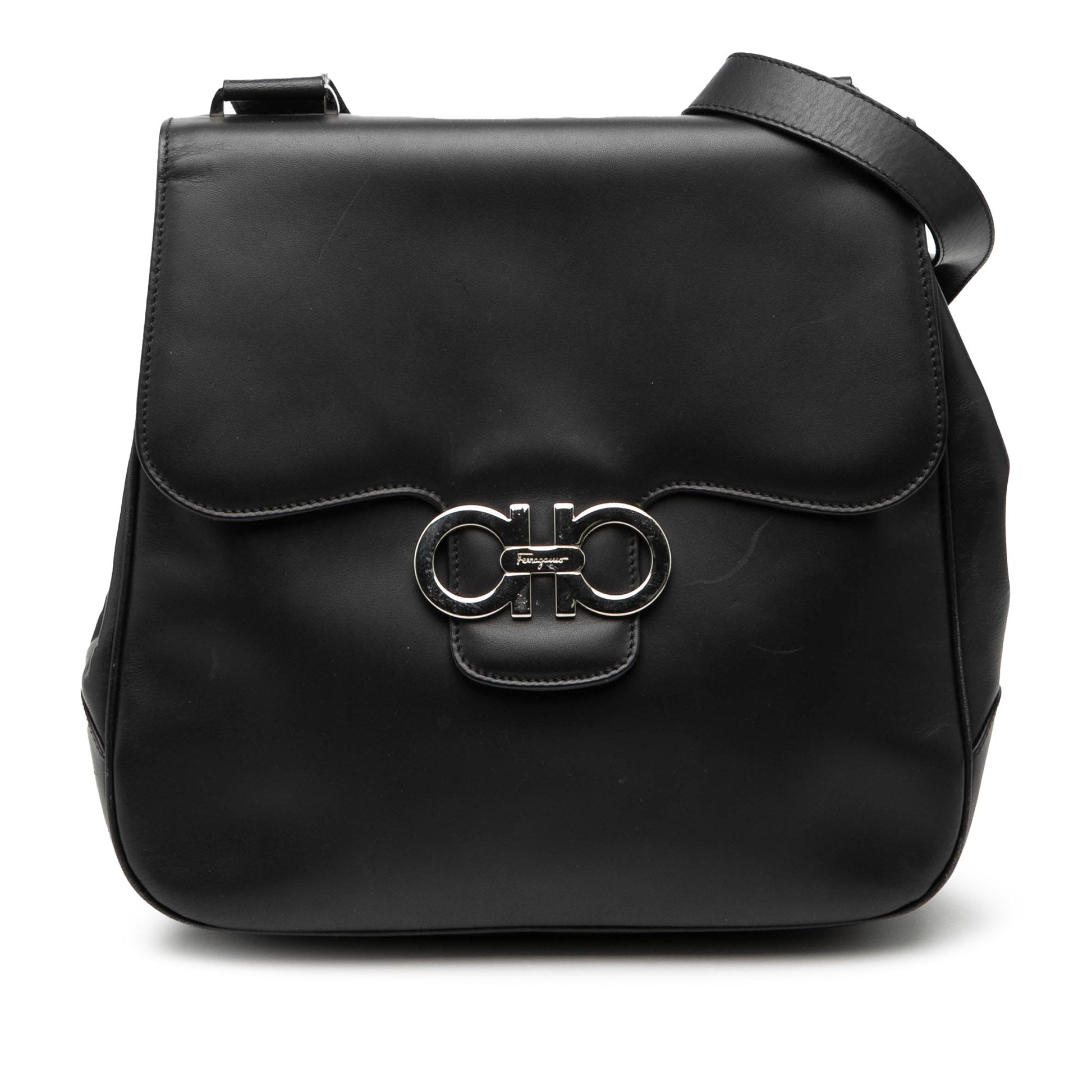 Ferragamo Leather Double Gancini Shoulder Bag