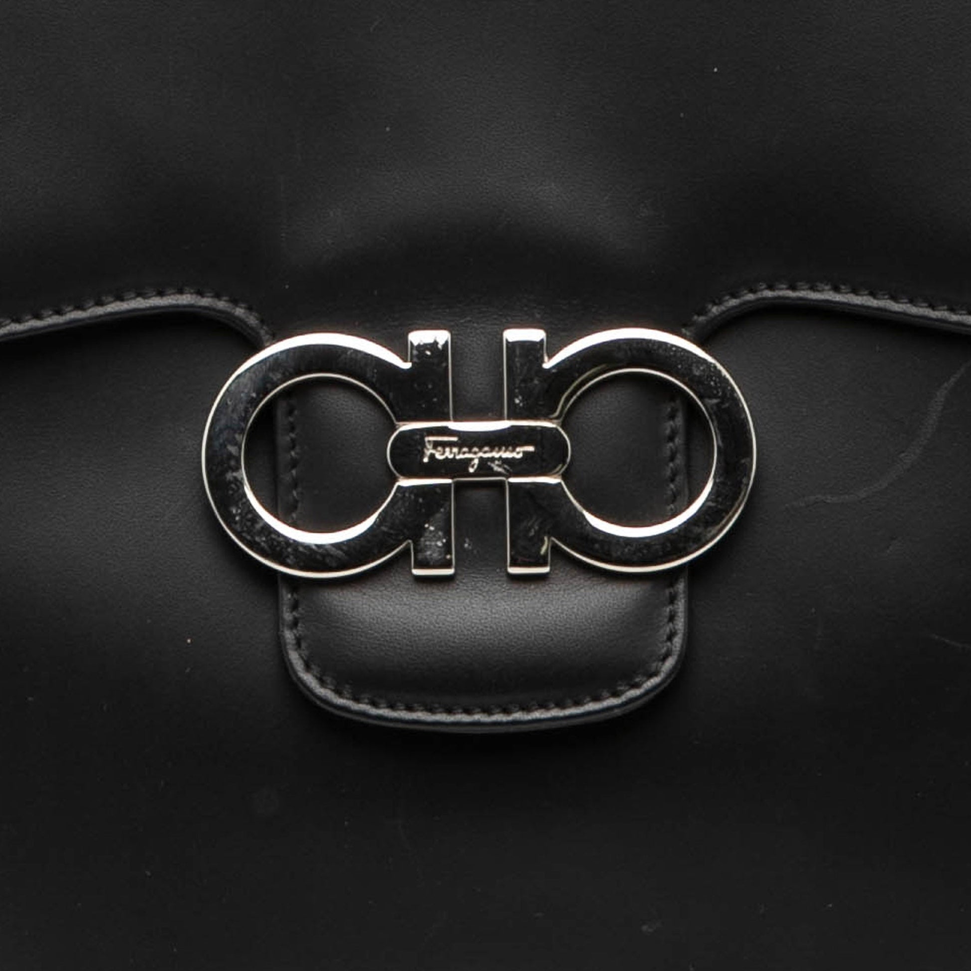Ferragamo Leather Double Gancini Shoulder Bag