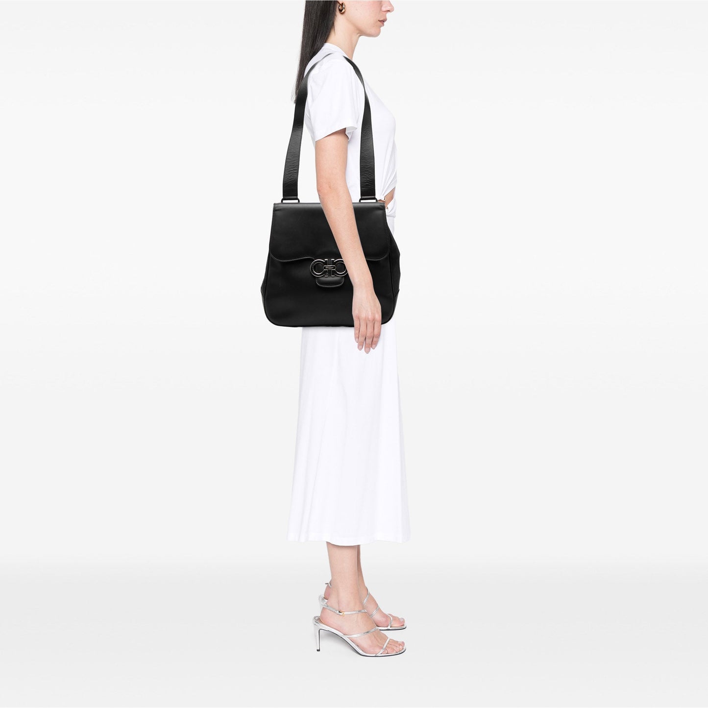 Ferragamo Leather Double Gancini Shoulder Bag