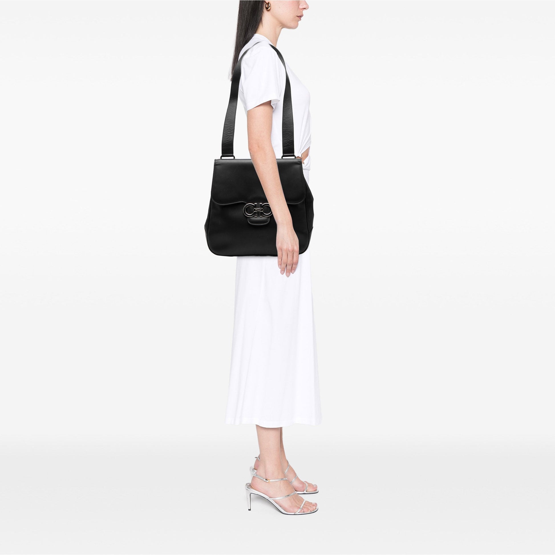 Ferragamo Leather Double Gancini Shoulder Bag