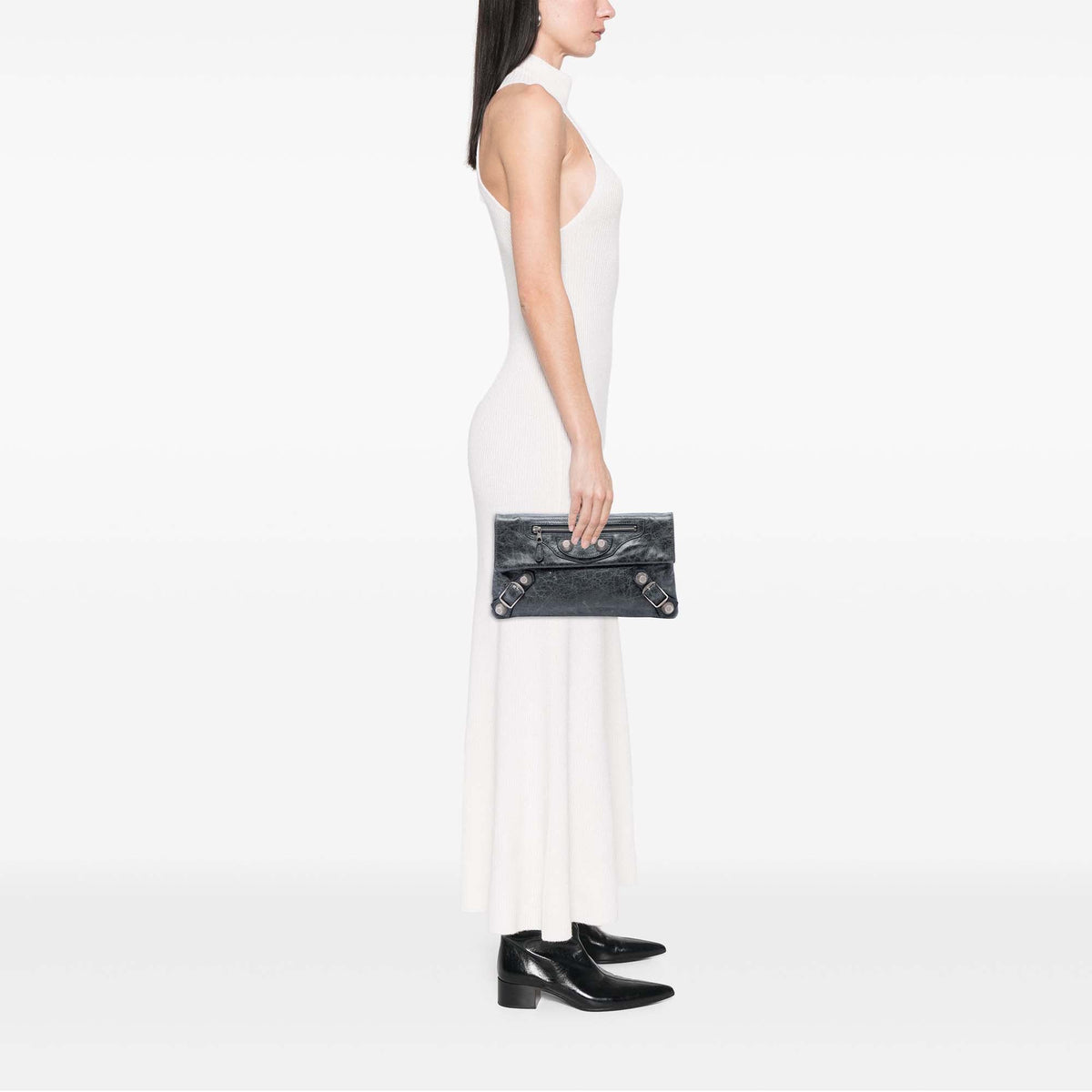 Balenciaga Lambskin Motocross Giant 21 Envelope Clutch — Gray