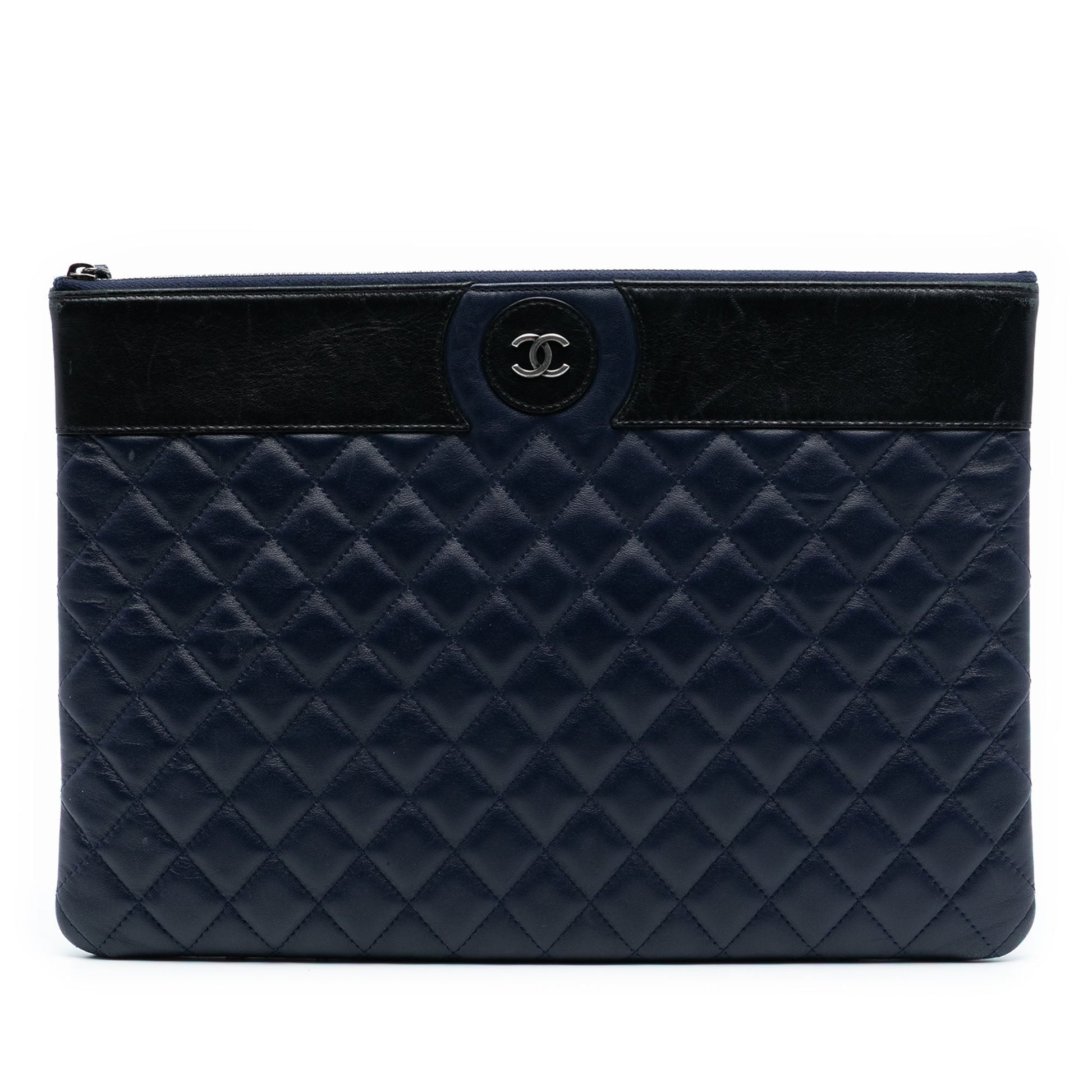 Chanel Large CC Bicolor Quilted Lambskin Clutch