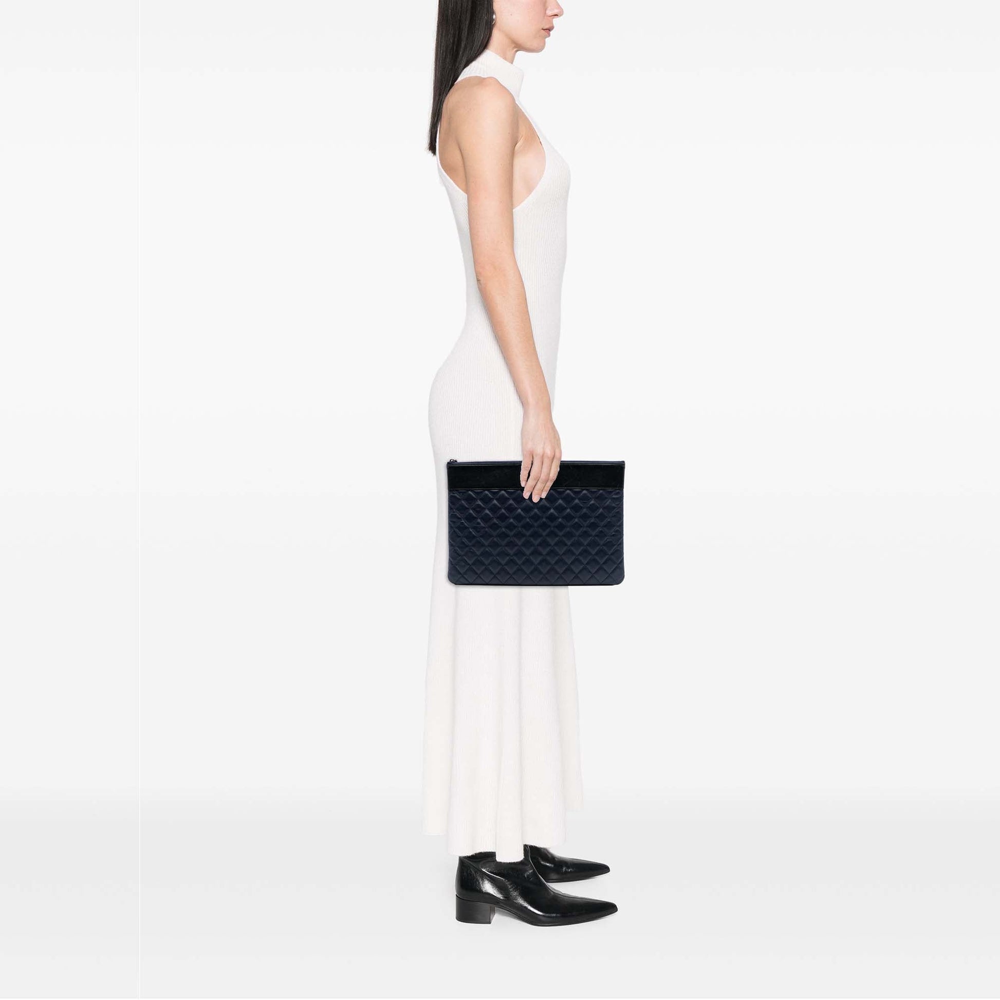 Chanel Large CC Bicolor Quilted Lambskin Clutch
