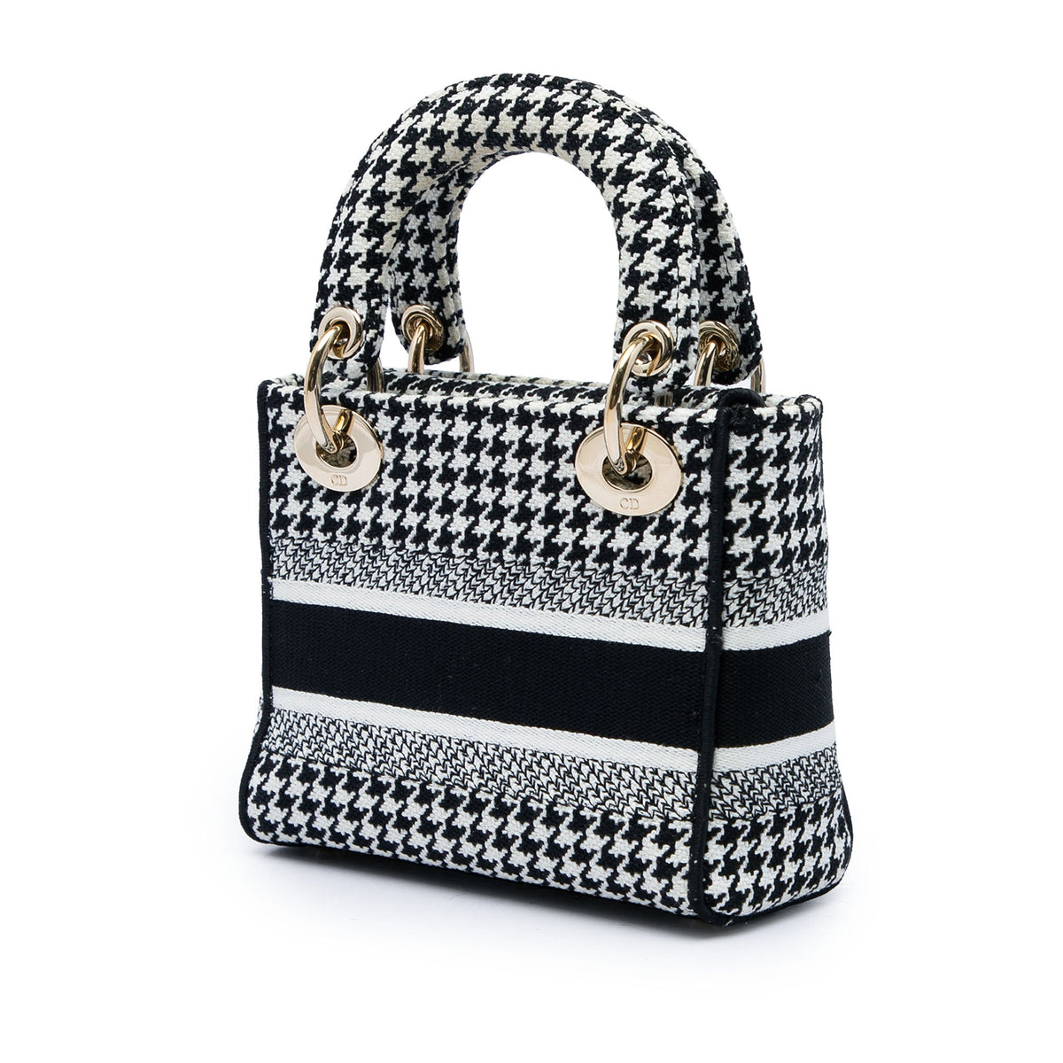 Dior Mini Embroidered Canvas Houndstooth Lady D Lite — White
