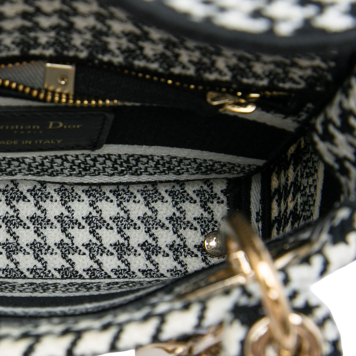 Dior Mini Embroidered Canvas Houndstooth Lady D Lite — White