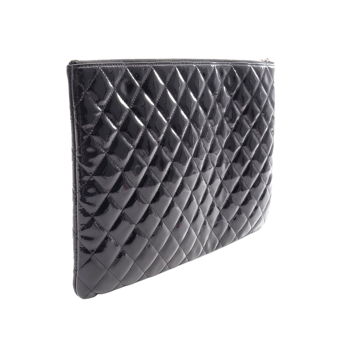 Chanel Large Quilted Patent Double Stitch O Case Clutch — Black