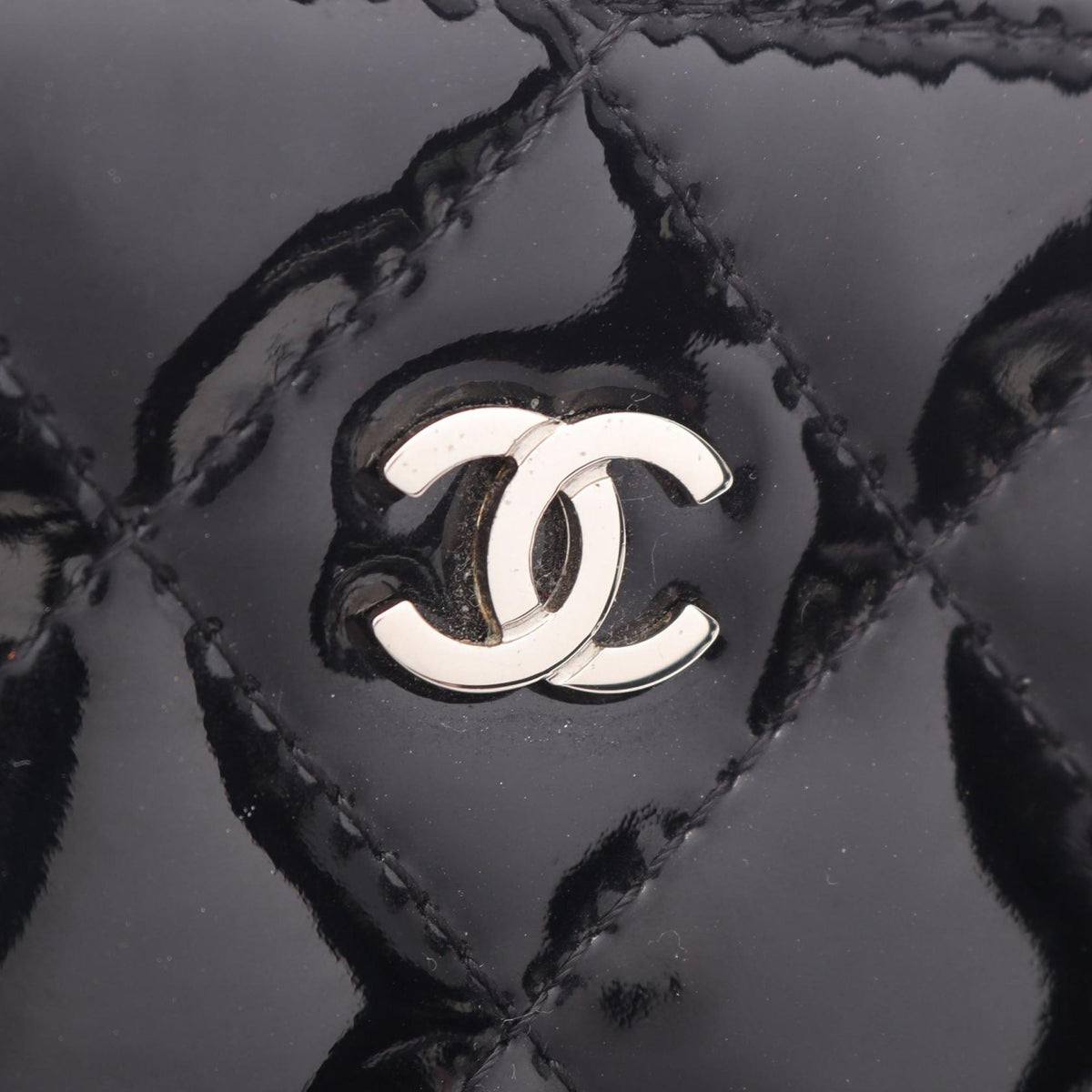 Chanel Large Quilted Patent Double Stitch O Case Clutch — Black