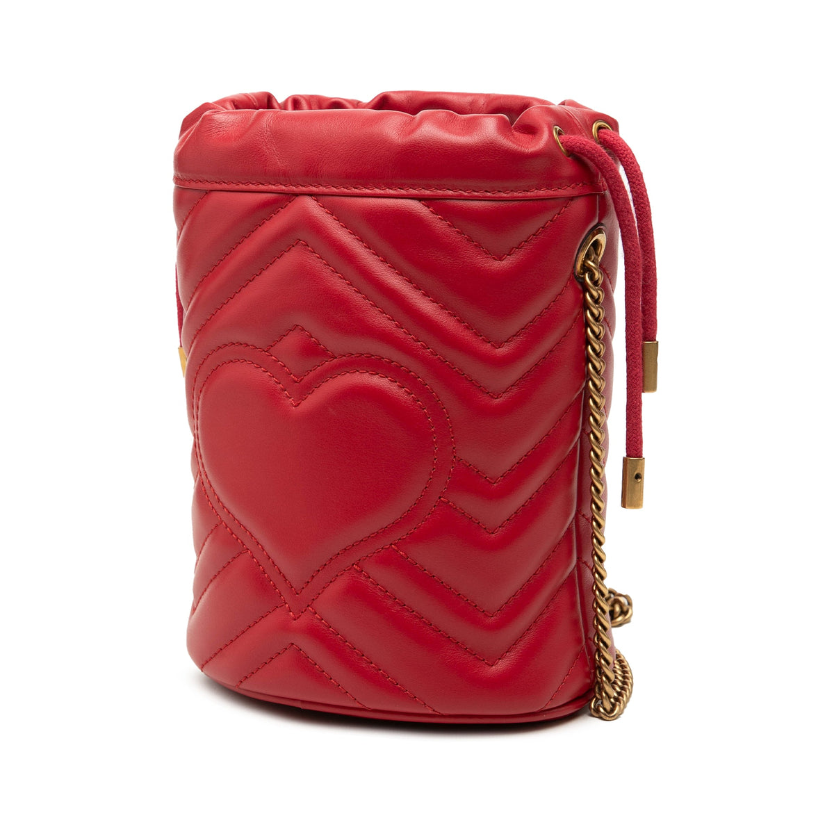 Gucci Small GG Marmont Matelasse Calfskin Bucket Bag — Red