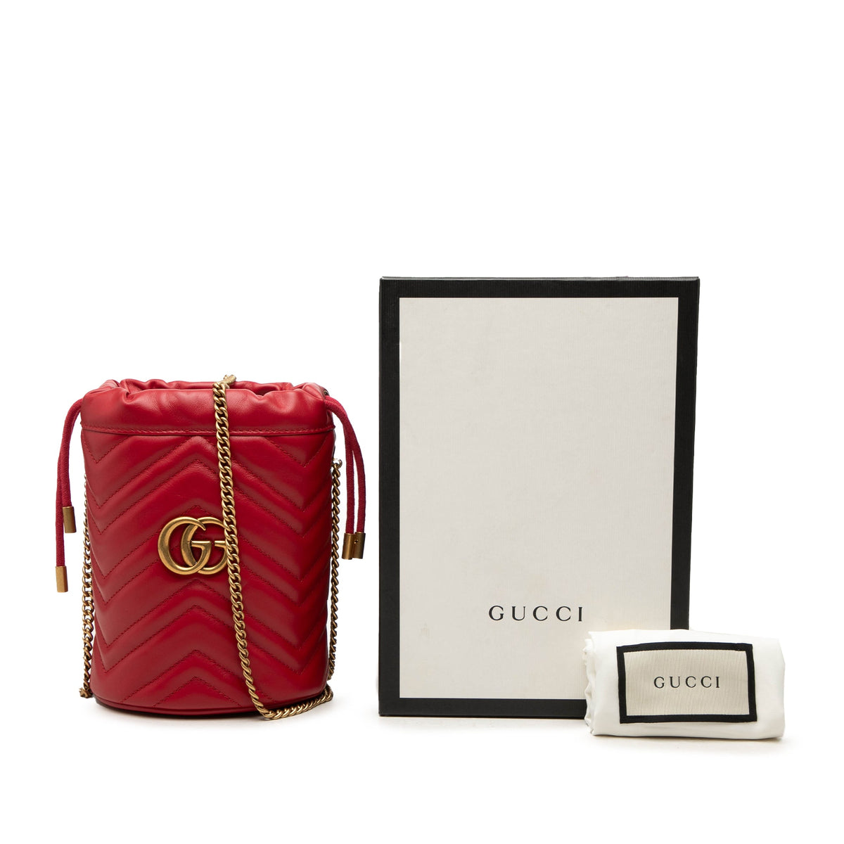 Gucci Small GG Marmont Matelasse Calfskin Bucket Bag — Red