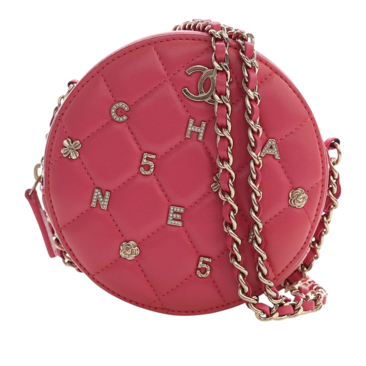 Chanel CC Quilted Lambskin Lucky Charms Round Clutch with Chain