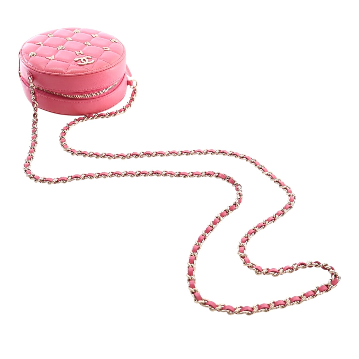 Chanel CC Quilted Lambskin Lucky Charms Round Clutch with Chain
