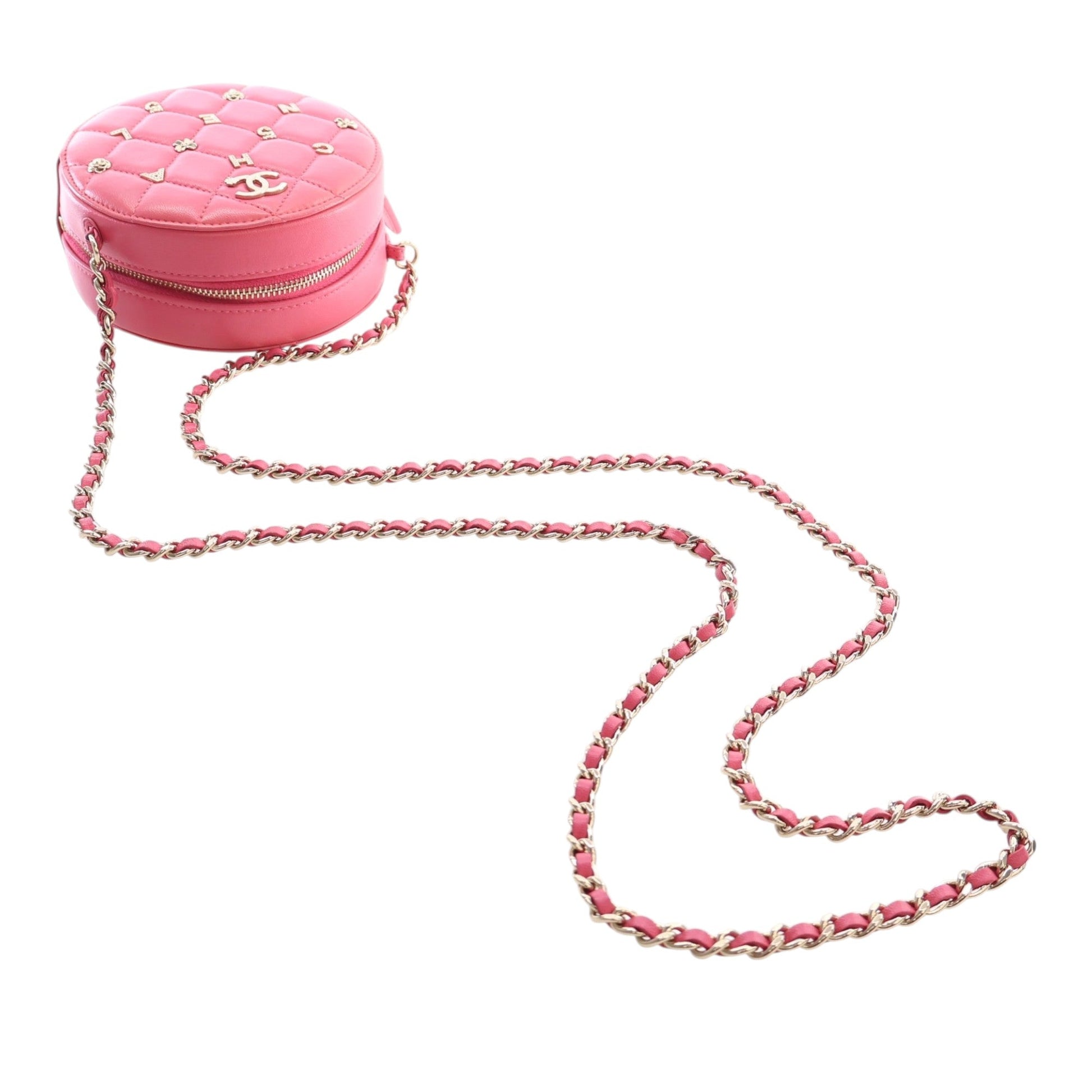 Chanel CC Quilted Lambskin Lucky Charms Round Clutch with Chain