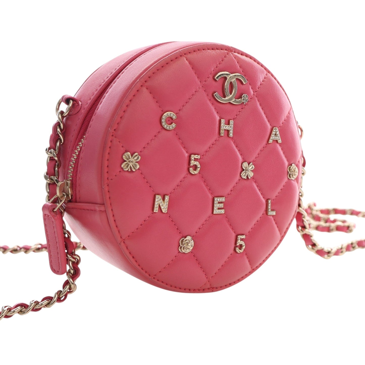 Chanel CC Quilted Lambskin Lucky Charms Round Clutch with Chain