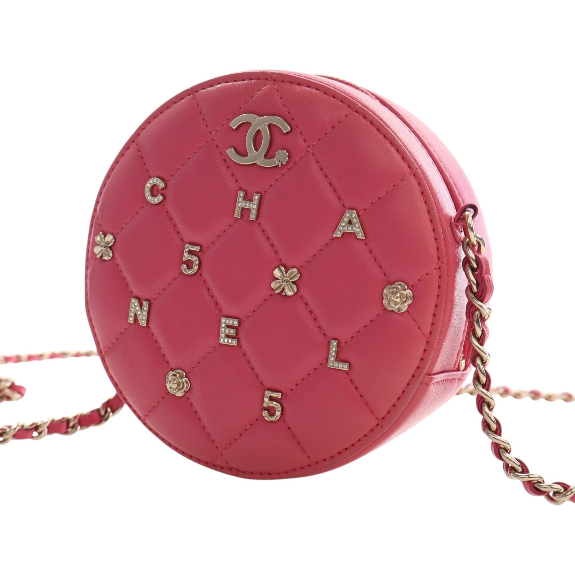 Chanel CC Quilted Lambskin Lucky Charms Round Clutch with Chain
