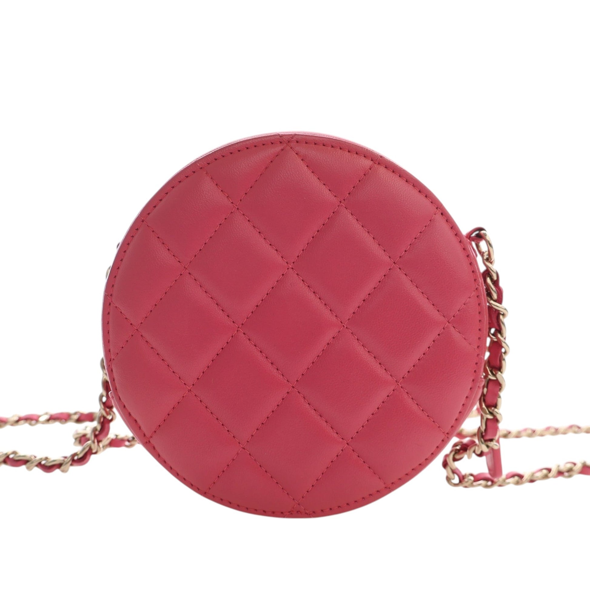 Chanel CC Quilted Lambskin Lucky Charms Round Clutch with Chain