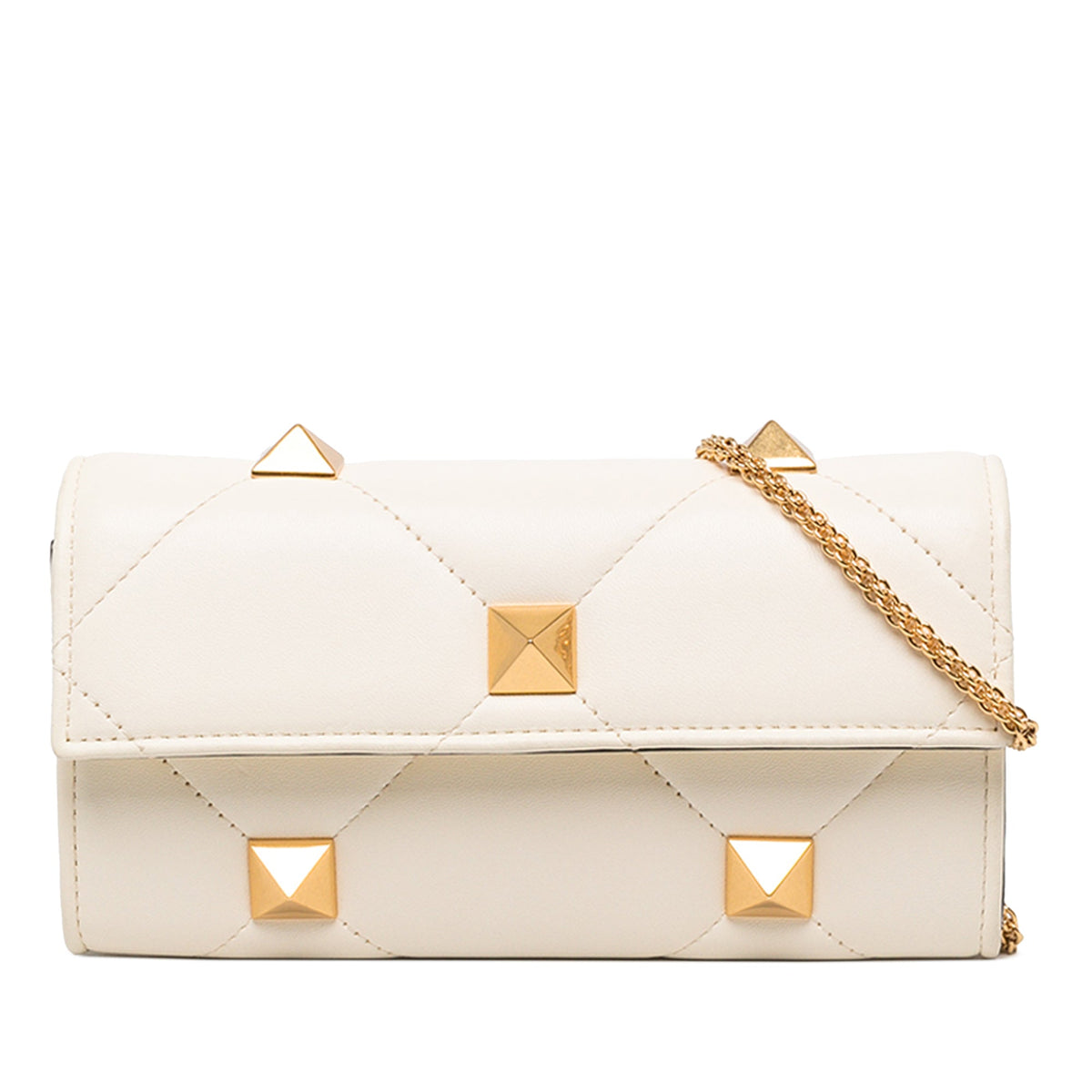 Valentino Nappa Roman Stud Wallet On Chain — White