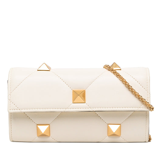 Valentino Nappa Roman Stud Wallet On Chain — White