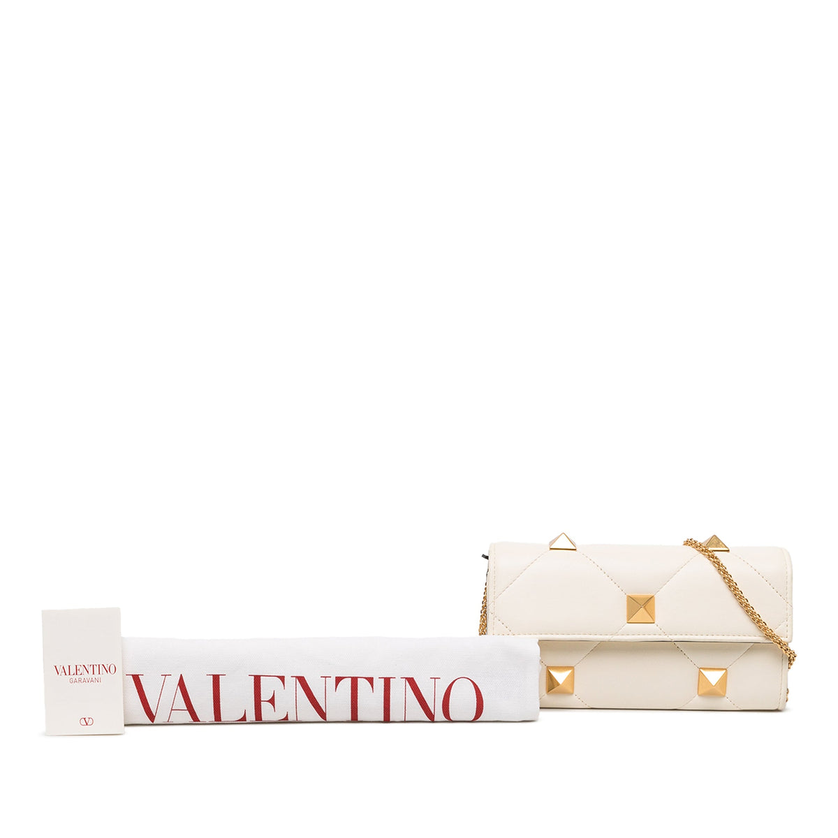 Valentino Nappa Roman Stud Wallet On Chain — White