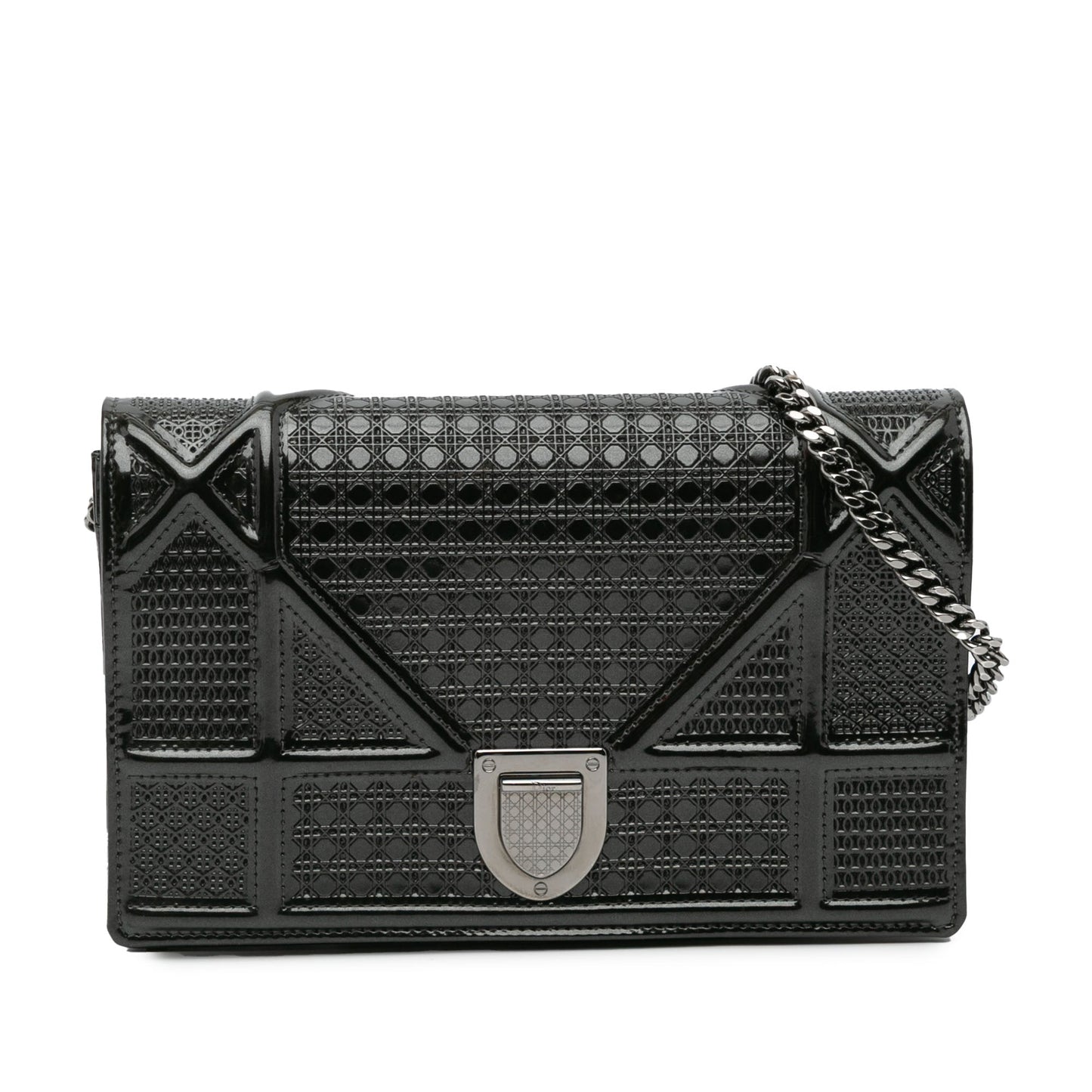 Dior Metallic Patent Microcannage Diorama Wallet on Chain