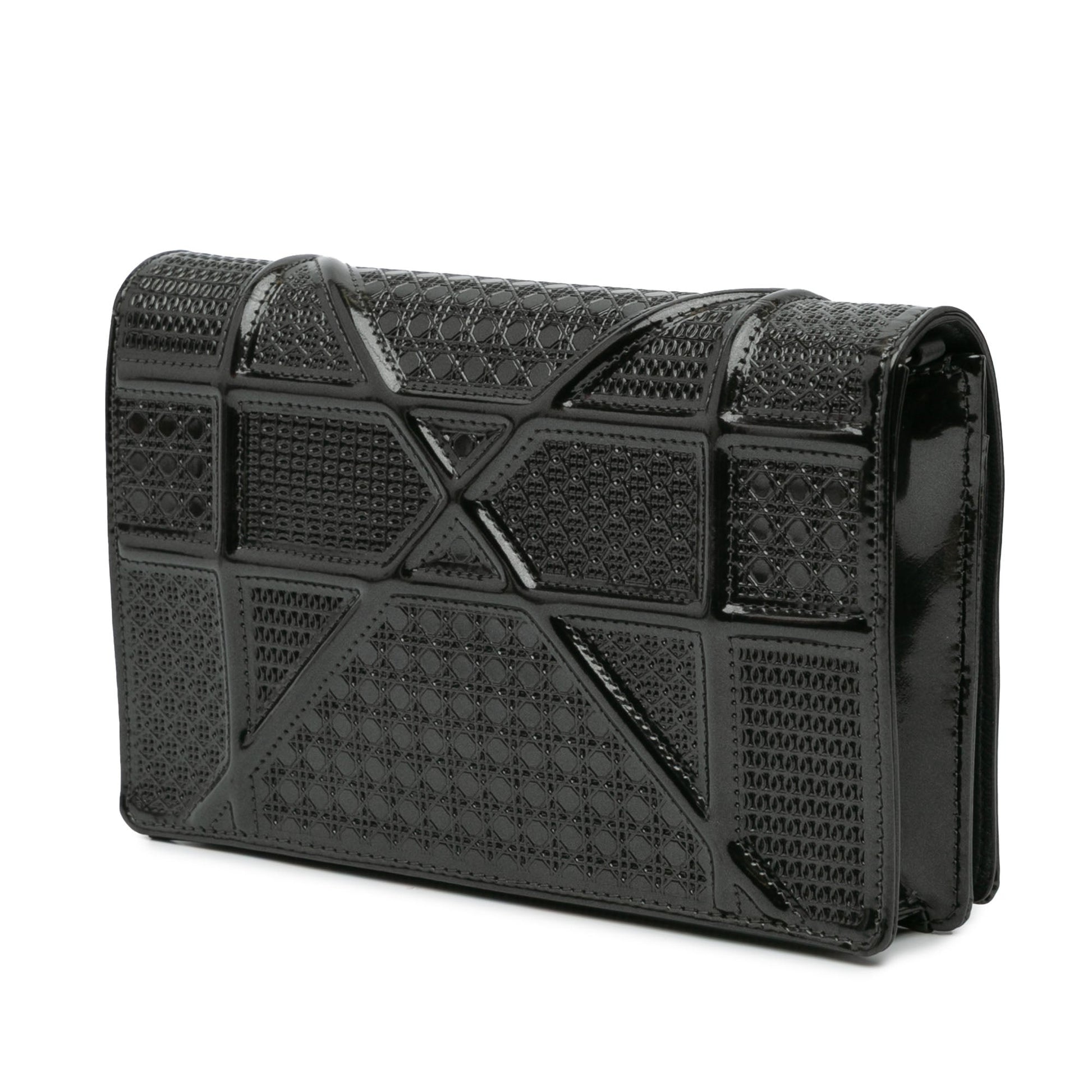 Dior Metallic Patent Microcannage Diorama Wallet on Chain
