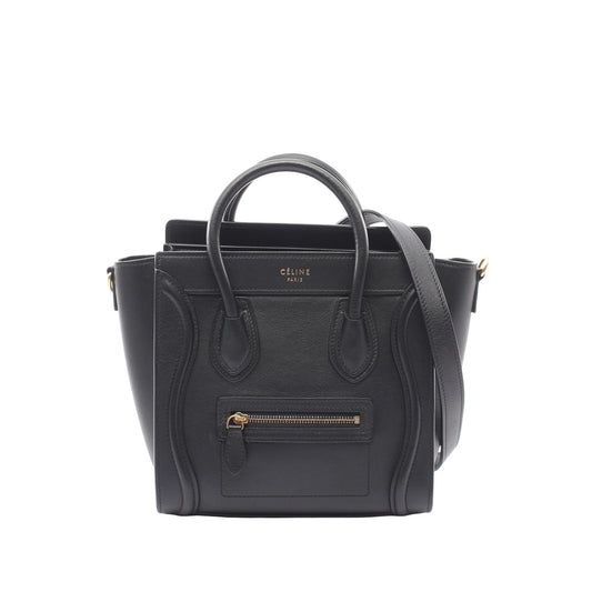 Celine CELINE Luggage Nano Shopper 2WAY Handbag leather Black Used Women
