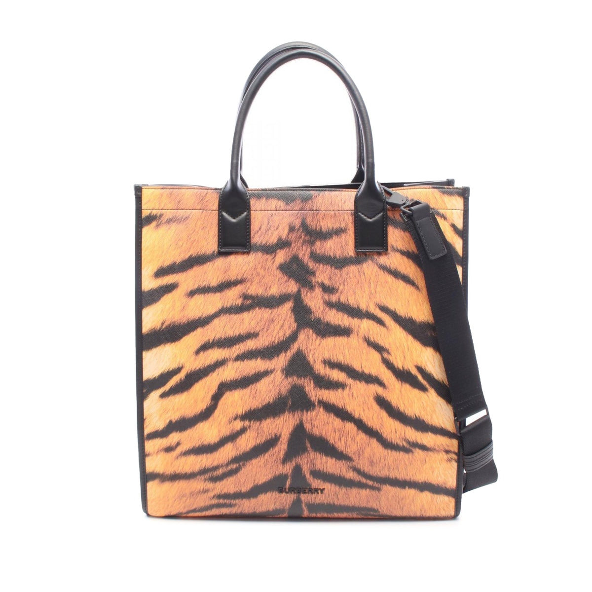 Burberry Tiger Printed Coated Canvas Slim Denny Vertical Tote — Orange