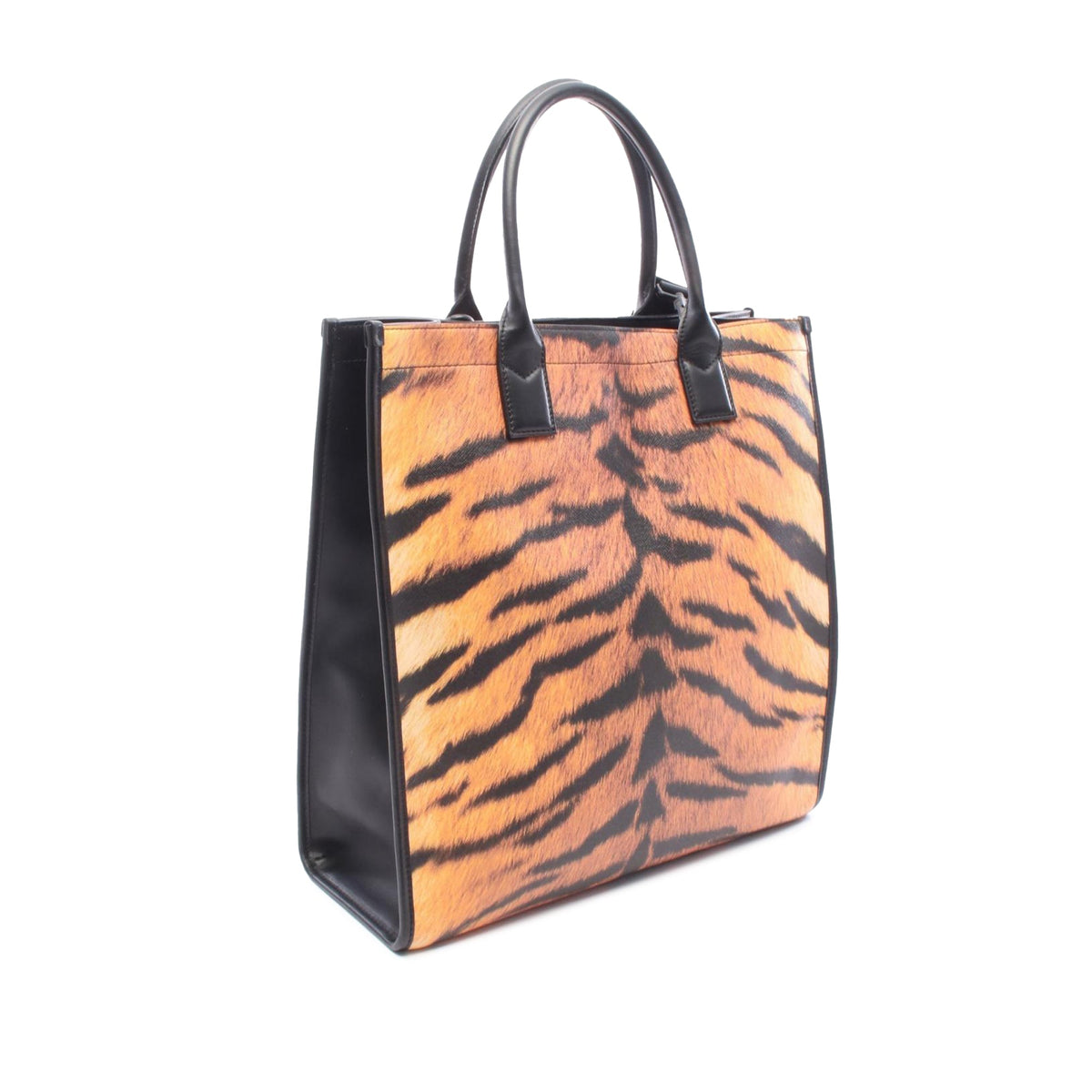 Burberry Tiger Printed Coated Canvas Slim Denny Vertical Tote — Orange